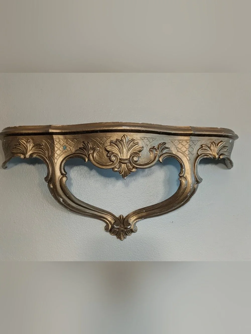 Vintage French Provincial gold Gilded wall shelf Hollywood Regency Marked ITALY
